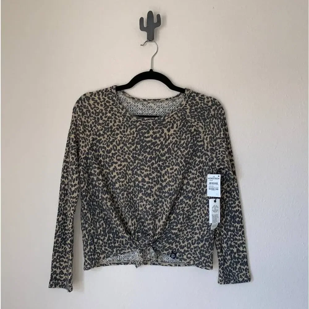 5/$25 NWT Treasure & Bond Girls Cheetah Tie Front Top - Picture 2 of 10